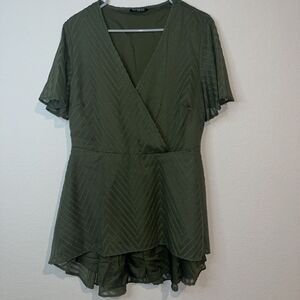 Bloomchic Woman’s Tunic Dress Size 14/16 Dark Green Faux Front Wrap Babydoll